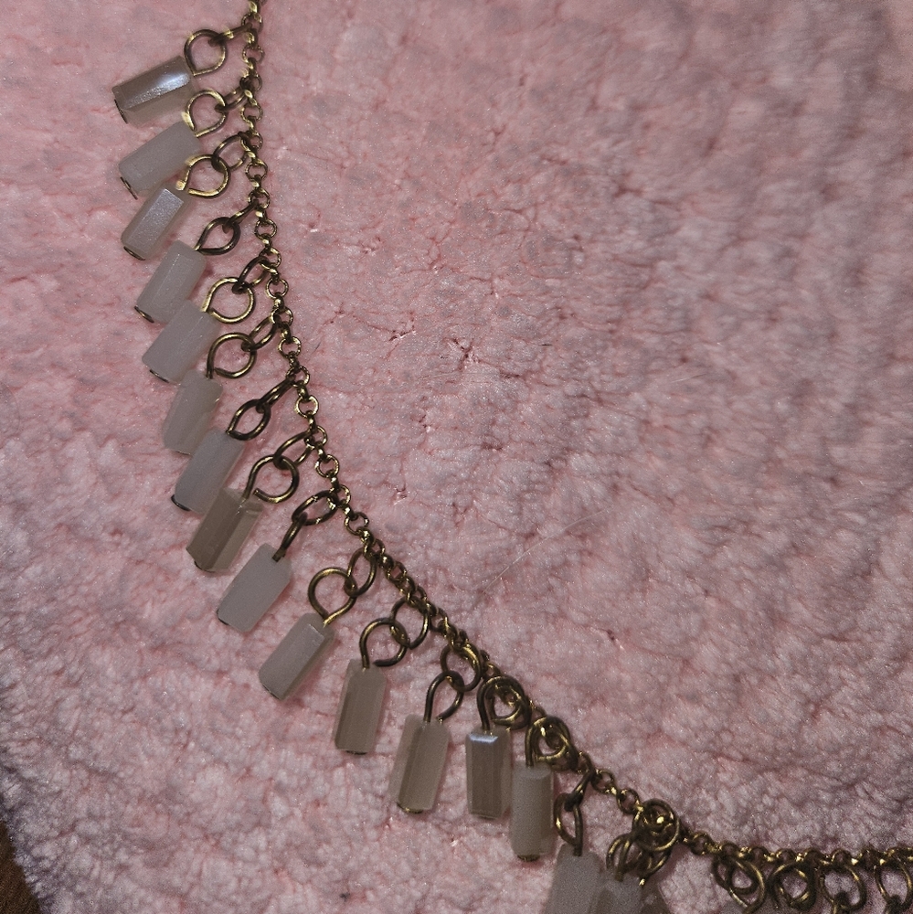 4 layer adjustable clasp necklace with different colored chains and white beads - Picture 6 of 8